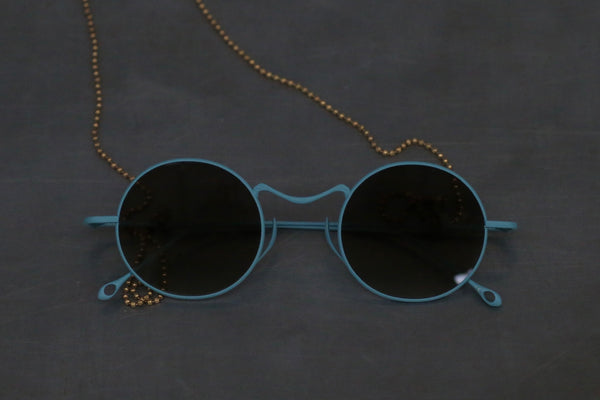 Rigards x UMA WANG joint series round frame glasses RG-RG00UW14-GDLLKZP antique blue-green frame brown lenses with chain
